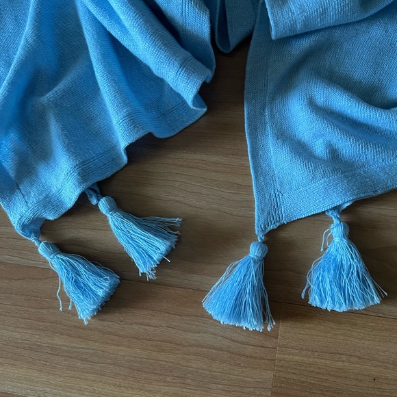 J. Jill Linen-Blend Light Blue Tassel Hem Poncho Top One Size Flowy Boho - Picture 6 of 11